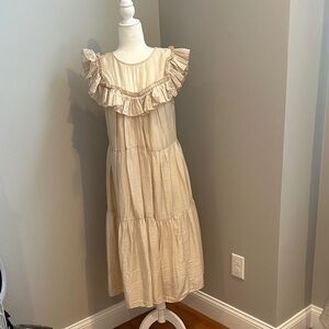 Corey Lynn Calter tiered midi dress in a cream color.